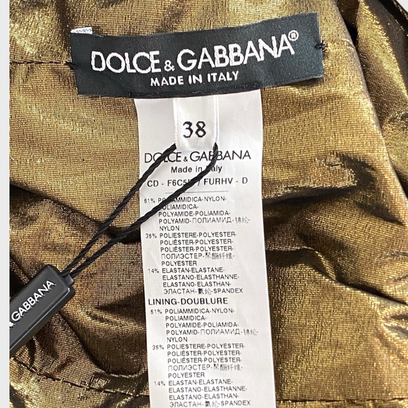 Dolce & Gabbana NWT Gold Bronze Metallic Tie Neck Ruffle Mini Dress Size 38 - Picture 9 of 11